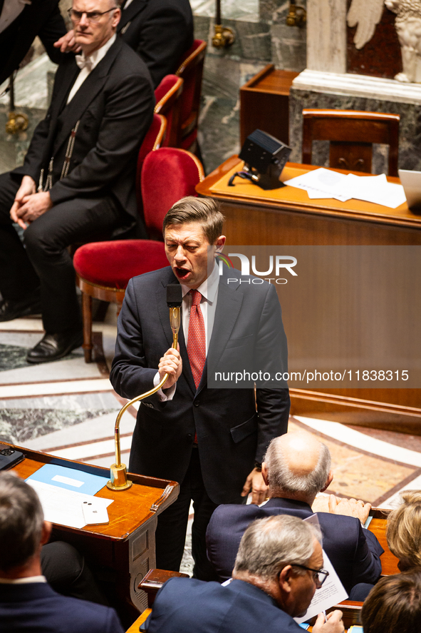 Jean-Louis Thi?riot, Minister attached to the Minister for the Armed Forces and Veterans, speaks during the questions to the government sess...