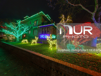 Holiday lights and decorations adorn a home in the Dyker Heights section of Brooklyn, N.Y., on December 4, 2024. Dyker Heights is well-known...