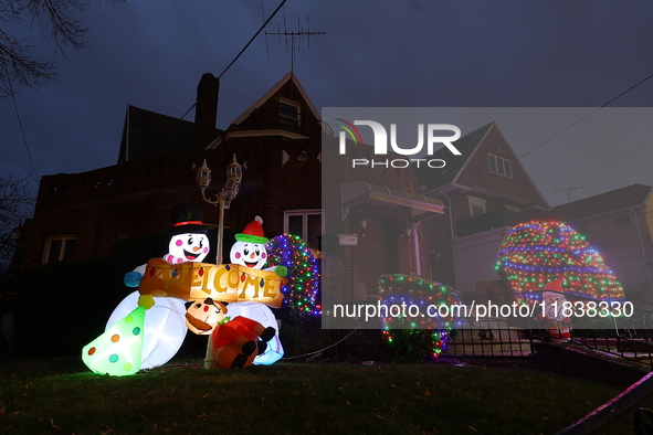 Holiday lights and decorations adorn a home in the Dyker Heights section of Brooklyn, N.Y., on December 4, 2024. Dyker Heights is well-known...