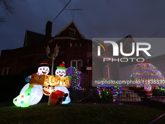 Holiday lights and decorations adorn a home in the Dyker Heights section of Brooklyn, N.Y., on December 4, 2024. Dyker Heights is well-known...