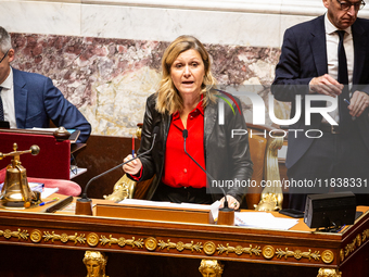 Yael Braun-Pivet, president of the French National Assembly, is seen during the session of questions to the government at the National Assem...