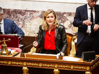 Yael Braun-Pivet, president of the French National Assembly, is seen during the session of questions to the government at the National Assem...