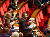 Ian Boucard, deputy of the Droite Republicaine group, speaks during the session of questions to the government at the National Assembly in P...