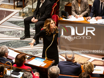 Maud Bregeon, French government spokesperson, speaks during the session of questions to the government at the National Assembly in Paris, Fr...