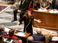 Maud Bregeon, French government spokesperson, speaks during the session of questions to the government at the National Assembly in Paris, Fr...