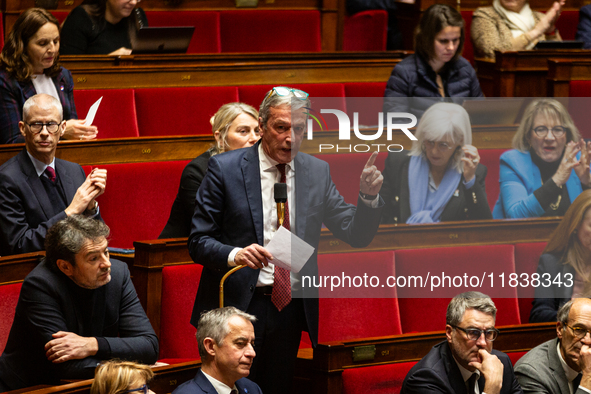 Philippe Vigier, deputy of the Les Democrates group, speaks during the session of questions to the government at the National Assembly in Pa...