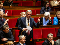 Philippe Vigier, deputy of the Les Democrates group, speaks during the session of questions to the government at the National Assembly in Pa...