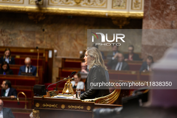 Yael Braun-Pivet, president of the French National Assembly, is seen during the session of questions to the government at the National Assem...