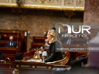 Yael Braun-Pivet, president of the French National Assembly, is seen during the session of questions to the government at the National Assem...