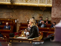 Yael Braun-Pivet, president of the French National Assembly, is seen during the session of questions to the government at the National Assem...