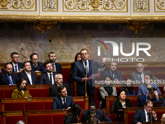 Francois Jolivet, deputy of the Horizons et Independants group, speaks during the session of questions to the government at the National Ass...