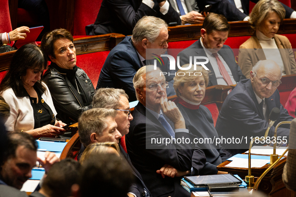 French Prime Minister Michel Barnier is seen during the questions to the government session at the National Assembly in Paris, France, on Ap...