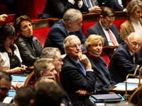 French Prime Minister Michel Barnier is seen during the questions to the government session at the National Assembly in Paris, France, on Ap...