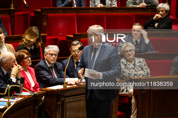 Francois-Noel Buffet, Minister attached to the Prime Minister responsible for Overseas France, speaks during the questions to the government...