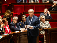 Francois-Noel Buffet, Minister attached to the Prime Minister responsible for Overseas France, speaks during the questions to the government...