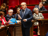 Francois-Noel Buffet, Minister attached to the Prime Minister responsible for Overseas France, speaks during the questions to the government...