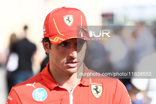 Carlos Sainz of Ferrari ahead of the Formula 1 Abu Dhabi Grand Prix at Yas Marina Circuit in Abu Dhabi, United Arab Emirates on December 5,...