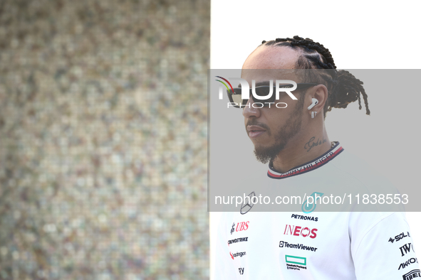 Lewis Hamilton of Mercedes ahead of the Formula 1 Abu Dhabi Grand Prix at Yas Marina Circuit in Abu Dhabi, United Arab Emirates on December...