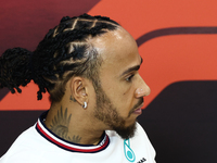 Lewis Hamilton of Mercedes during press conference ahead of the Formula 1 Abu Dhabi Grand Prix at Yas Marina Circuit in Abu Dhabi, United Ar...