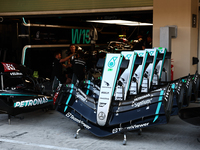 Mercedes car front wings in front of garage ahead of the Formula 1 Abu Dhabi Grand Prix at Yas Marina Circuit in Abu Dhabi, United Arab Emir...