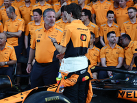 Zak Brown and Oscar Piastri of McLaren ahead of the Formula 1 Abu Dhabi Grand Prix at Yas Marina Circuit in Abu Dhabi, United Arab Emirates...