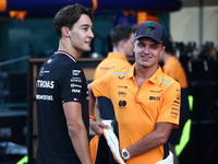 George Russell of Mercedes and Lando Norris of McLaren ahead of the Formula 1 Abu Dhabi Grand Prix at Yas Marina Circuit in Abu Dhabi, Unite...