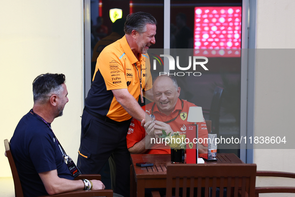 Zak Brown and Frederic Vasseur ahead of the Formula 1 Abu Dhabi Grand Prix at Yas Marina Circuit in Abu Dhabi, United Arab Emirates on Decem...