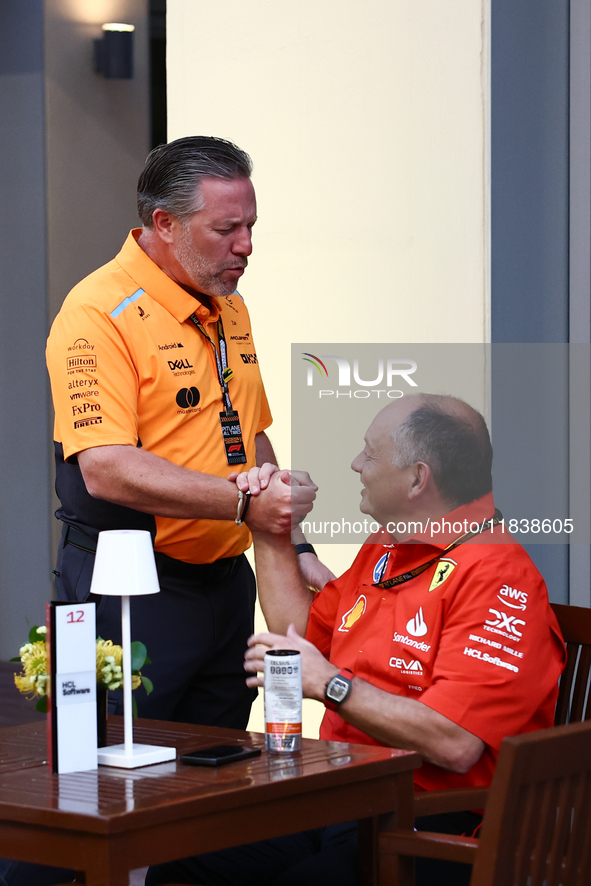 Zak Brown and Frederic Vasseur ahead of the Formula 1 Abu Dhabi Grand Prix at Yas Marina Circuit in Abu Dhabi, United Arab Emirates on Decem...