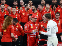 Charles Leclerc of Ferrari and Brad Pitt ahead of the Formula 1 Abu Dhabi Grand Prix at Yas Marina Circuit in Abu Dhabi, United Arab Emirate...