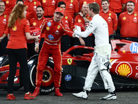 Charles Leclerc of Ferrari and Brad Pitt ahead of the Formula 1 Abu Dhabi Grand Prix at Yas Marina Circuit in Abu Dhabi, United Arab Emirate...