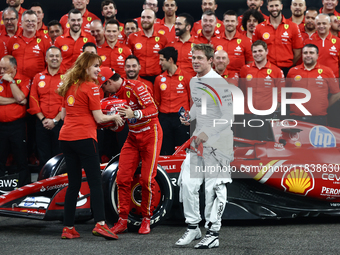 Charles Leclerc of Ferrari and Brad Pitt ahead of the Formula 1 Abu Dhabi Grand Prix at Yas Marina Circuit in Abu Dhabi, United Arab Emirate...