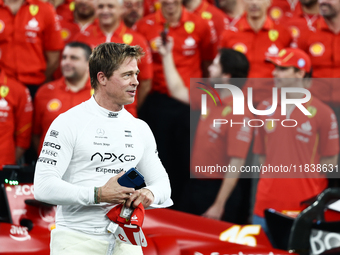 Brad Pitt ahead of the Formula 1 Abu Dhabi Grand Prix at Yas Marina Circuit in Abu Dhabi, United Arab Emirates on December 5, 2024. (