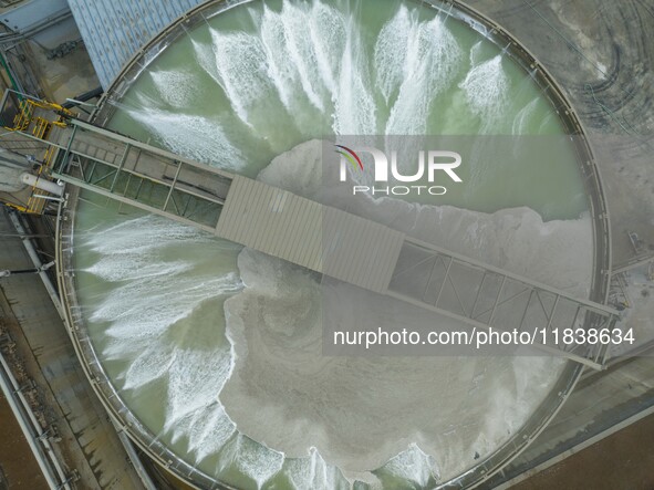 A photo taken on December 4, 2024, shows a wastewater treatment facility at the Ferriichong phosphate mine plant in Hualuo Village, Sanjia S...