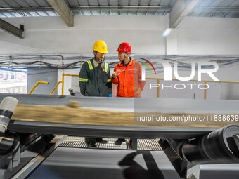 Workers carry out a routine inspection on a conveyor belt at the Ferris Chong phosphate mine in Hualuo village, Sanjia street, Zhijin County...