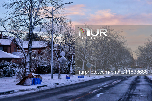 Snow is visible following the first snowfall of the season in Toronto, Ontario, Canada, on December 5, 2024. 