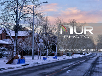 Snow is visible following the first snowfall of the season in Toronto, Ontario, Canada, on December 5, 2024. (