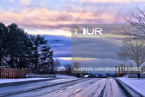 Snow is visible following the first snowfall of the season in Toronto, Ontario, Canada, on December 5, 2024. 