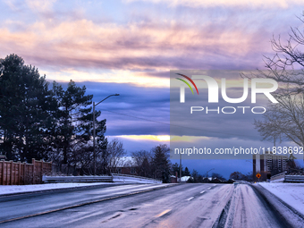 Snow is visible following the first snowfall of the season in Toronto, Ontario, Canada, on December 5, 2024. (