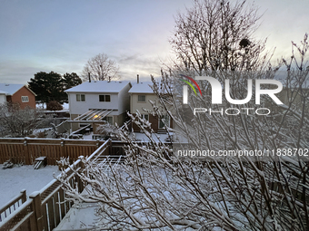 Snow covers houses following the first snowfall of the season in Toronto, Ontario, Canada, on December 5, 2024. (