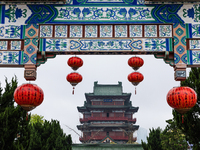 A view of the Pavilion of Prince Teng, one of the famous ancient Chinese buildings, in Nanchang, Jiangxi province, China, on March 16, 2021....