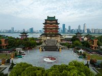 A view of the Pavilion of Prince Teng, one of the famous ancient Chinese buildings, in Nanchang, Jiangxi province, China, on March 16, 2021....