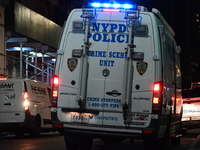 The NYPD Crime Scene Unit investigates the scene where one teenage boy is killed and one man is wounded in a stabbing in the Financial Distr...