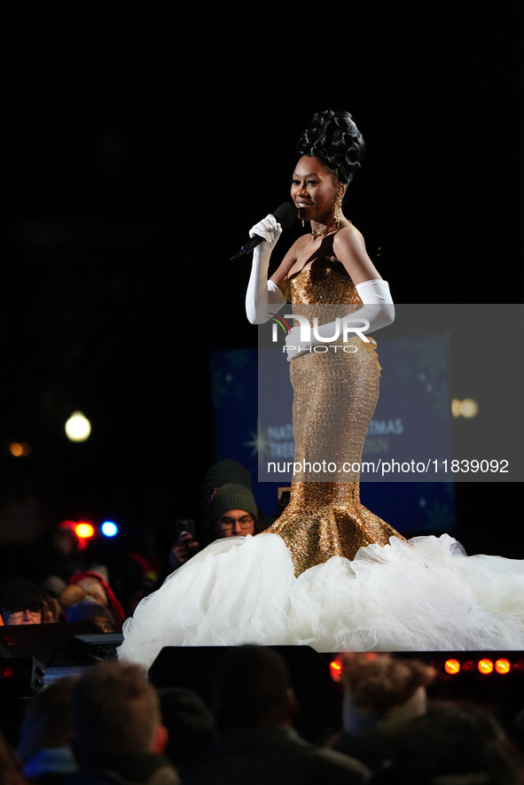 President Biden switches on the National Christmas Tree in subfreezing weather in Washington, D.C., United States, on December 5, 2024. Sing...