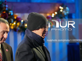 President Biden switches on the National Christmas Tree in subfreezing weather in Washington, D.C., United States, on December 5, 2024. Sing...