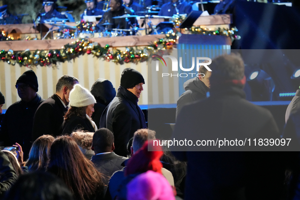 President Biden switches on the National Christmas Tree in subfreezing weather in Washington, D.C., United States, on December 5, 2024. Sing...