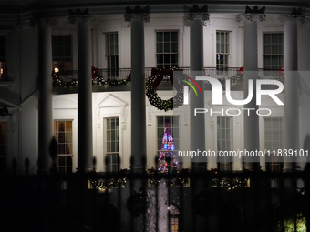 President Biden switches on the National Christmas Tree in subfreezing weather in Washington, D.C., United States, on December 5, 2024. Sing...