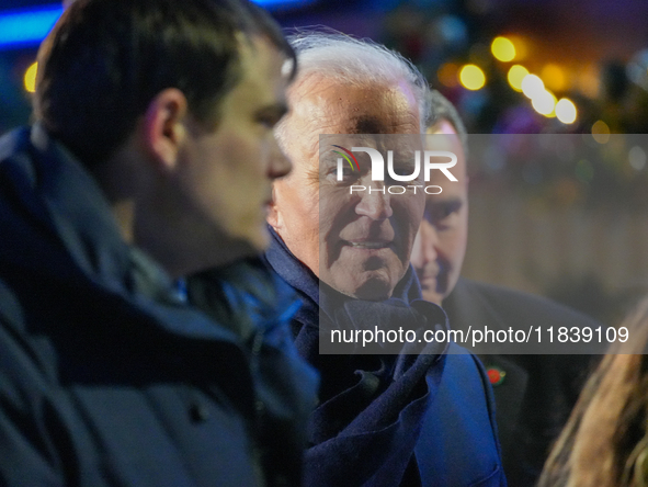 President Biden switches on the National Christmas Tree in subfreezing weather in Washington, D.C., United States, on December 5, 2024. Sing...