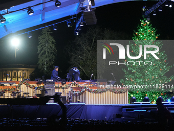 President Biden switches on the National Christmas Tree in subfreezing weather in Washington, D.C., United States, on December 5, 2024. Sing...