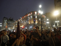 Demonstrators shout slogans as they participate in a protest against Sao Paulo's governor, Tarcisio de Freitas, and the violence of the poli...