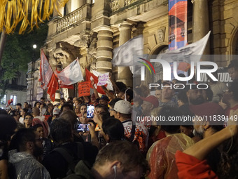 Demonstrators shout slogans as they participate in a protest against Sao Paulo's governor, Tarcisio de Freitas, and the violence of the poli...